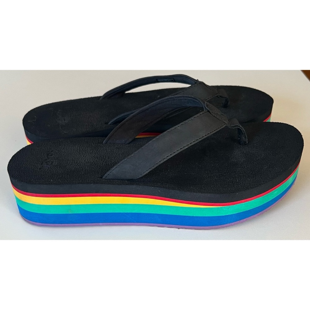 Sanuk Rainbow Yoga Mat Platform Flip Flop Sandals 8 - Picture 2 of 11